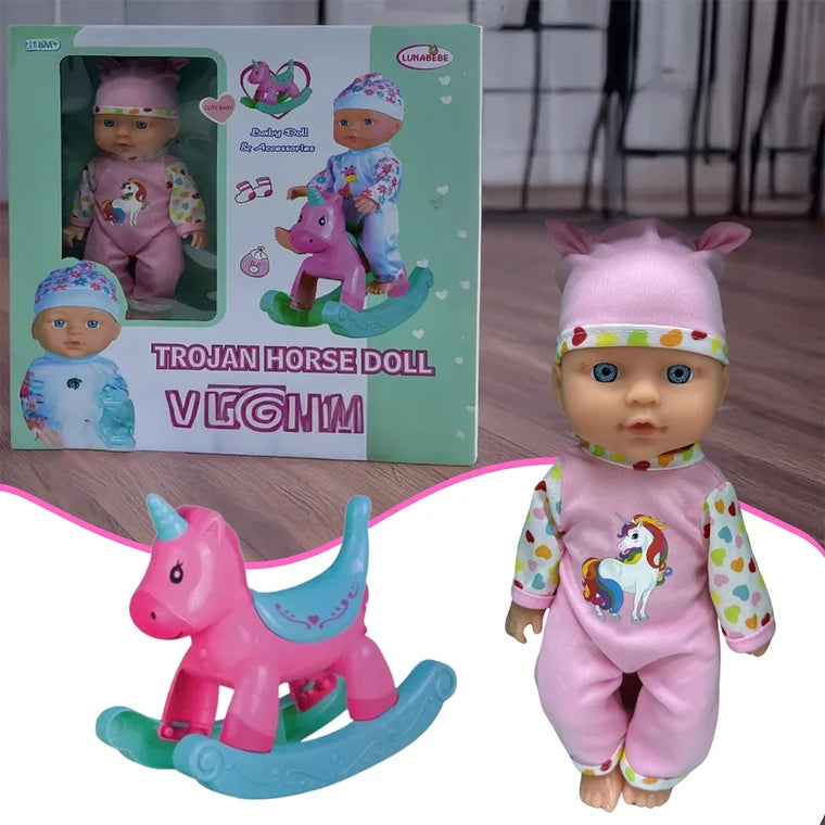 Juguete Muñeca con Caballito Mecedor